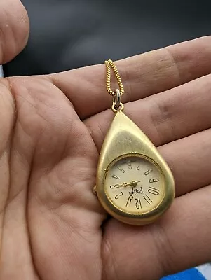 Teardrop Pendant Watch Atomic Wristwear Fusion On 23  Gold Plated Chain NEW BATT • $15