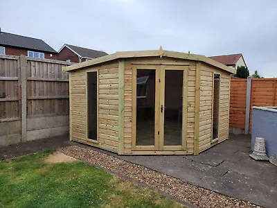 9x9 CORNER HOUSE SUMMERHOUSE GARDEN ROOM OFFICE HEAVY DUTY TANALISED TREATED . • £1570