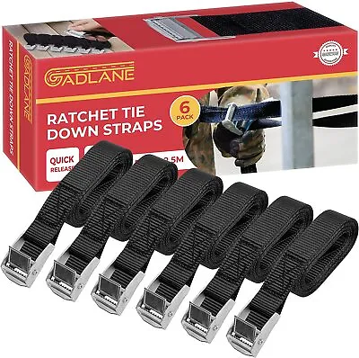 GADLANE 6 X Heavy Duty Ratchet Straps Car Roof Rack Quick Release 2.5M • £12.49