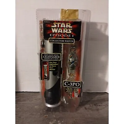 Star Wars Episode I Collector Watch C-3PO Qui-Gon Jinn Lightsaber Display Case • $23.92