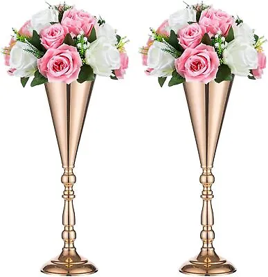 Sziqiqi Set Of 2 Tall Metal Wedding Centerpieces For Reception Tables Gold Flo • £27.47