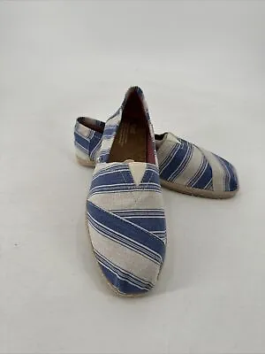 Toms Womens Blue Ivory Stripe Canvas Loafer Slip On Flat Shoes US Sz W9.5 NEW • $17