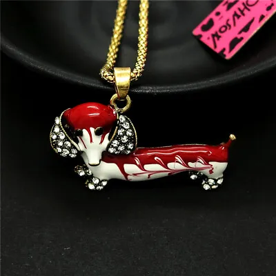 Fashion Women Red Puppy Dog Enamel Cute Dachshund Pendant Chain Necklace • $3.68