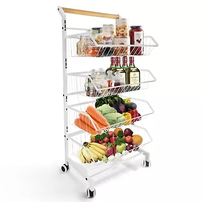 4 Tier Kitchen Cart Rolling Utility Cart Adjustable Baskets Metal Storage Cart • $32.50