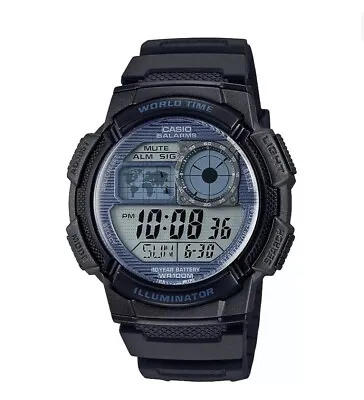 Casio Men's Quartz World Time Black Resin Band 43mm Watch AE1000W-2A2V • £24.12