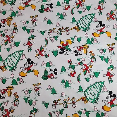 Vintage Disney Christmas Fabric 1.5 Yards Peter Pan Fabrics Mickey Mouse 55 X 60 • $25.50