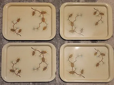 Vintage Set Of 4 Metal Serving Lap Trays - Cream Color With Pine Cones  • $20