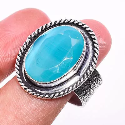 Blue Chalcedony Gemstone 925 Sterling Silver Jewelry Ring Size 9 • $7.91