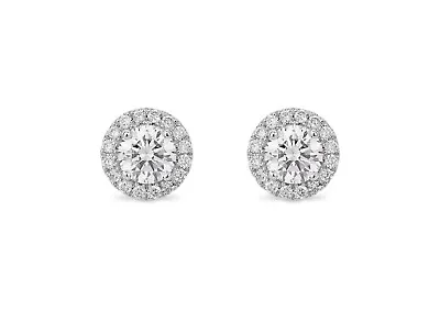 Men & Women 925 Sterling Silver Round Cubic Zirconia Halo Stud Earrings - Gift • $9.99