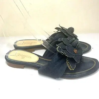 CHANEL Camellia Denim Flip-Flops Thong Sandals Navy Logo Women's Size 36.5 US6.5 • £233.49