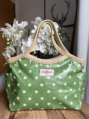 Cath Kidston Day Bag Handbag Grab Everyday Bag Green Polka Dot Oilcloth Tote  • £20