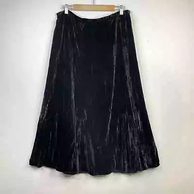 J Jill Black Silk Crushed Velvet Flowy Pleated Boho Long Midi Skirt Womens L  • $45