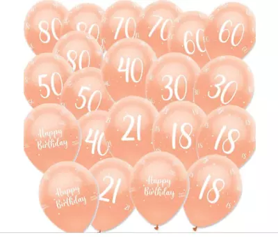 6-ROSE GOLD Happy Birthday Party Latex All Age Print Baby Balloons Décor Helium. • £2.49