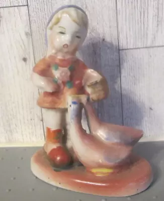 Vintage Porcelain Figurine - Girl With Geese  - Made In Occupied Japan 3 1/2  • $5.99