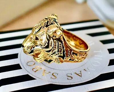 Amazing NIB THOMAS SABO Gold Stg Silver Enamel TIGERS HEAD RING Sz64 RRP $1199 • $695