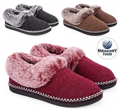 £13.95 • Buy Ladies Memory Foam Slippers Faux Fur Winter Warm Full Collar Boots Shoes Size