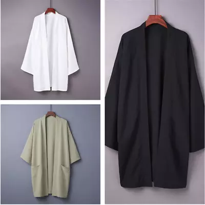 Men Japanese Coat Kimono Top Jacket Long Cardigan Yukata Loose Retro Outwear • £18.40