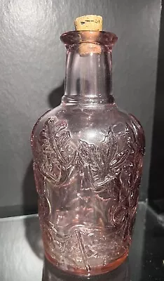 Vintage Pink Rose Glass Canadian Decanter With Embossed Maple Leaf Decor • $15.99