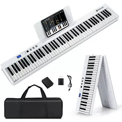 88-Key Folding Electric Piano Keyboard Semi Weighted Full Size MIDI White • $128.49