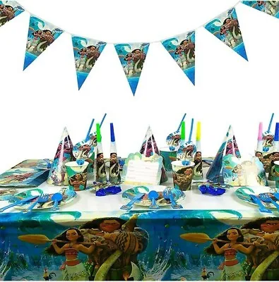 136 Pcs Moanas Birthday Party Decorations Supplies Tablewar Plate Napkin Banner  • £3.55