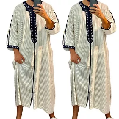 Fashion Dubai Casual Kaftan Robe Clothing Dresses Abaya Shirt For Mens • $38.39