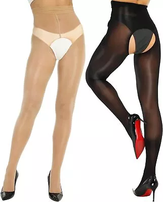 Yilanmy Shiny Sheer Tights Open Crotch Pantyhose For Women High Waist...  • $36.76