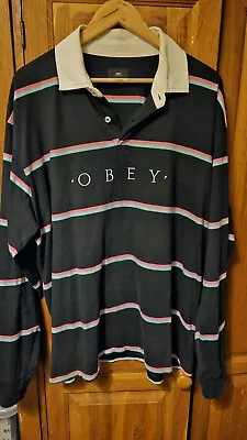 Men's Obey Clothing Rugby Style Long Sleeve T Shirt XL • £30