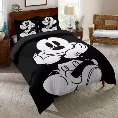 Cartoon Mickey Black Duvet Cover Twin/Full Bedding Comforter Cover Pillowcase • $39.98