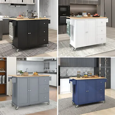 Drop Leaf Rolling Kitchen Island Trolley Cart Storage Cabinet With Spice Rack • $245.69