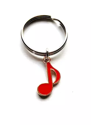 Tiny Red Music Note Keychain Keyring Silver Plated 1  Inch Ring  • $2.99