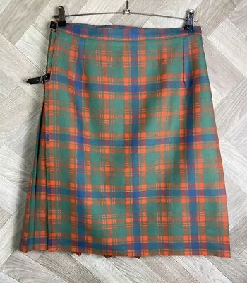 Vintage Geoffrey Tailor Highland Crafts Pure New Wool Green/Orange Kilt Approx L • $50.51