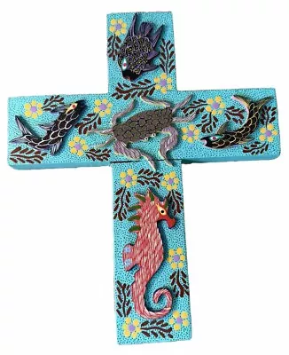 Mexican Folk Art Handmade Cross With Sea Creatures Signed By Artist • $25