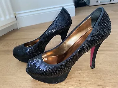 £14.95 • Buy Ursula Mascaro Black Sequin Platform Horma Peep To Shoes Uk 7 - Eur 40