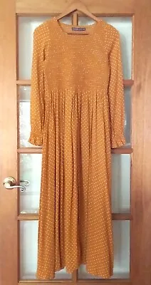 MISTER ZIMI Dahlia Mustard Spot Long Sleeve Midi Dress Size 6 • $80