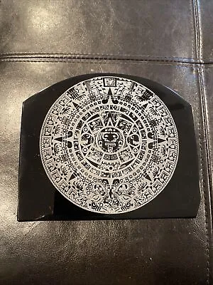 Aztec Mayan Mexico Calendar ~ 6”x5.25” Stone Decor - Obsidian Polished • $13.99