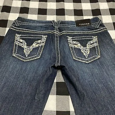 Vigoss Chelsea Bootcut Jeans Size 11/12 X 33 Long Metallic Embellished Stretch • $35.99