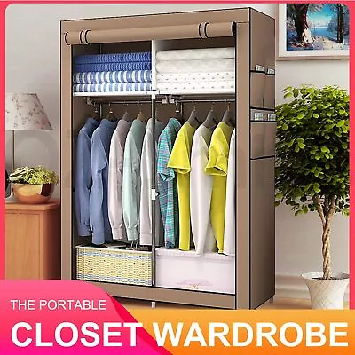 $31.13 • Buy Portable Clothes Closet Wardrobe Storage Cabinet Organiser With Shelf Polyester