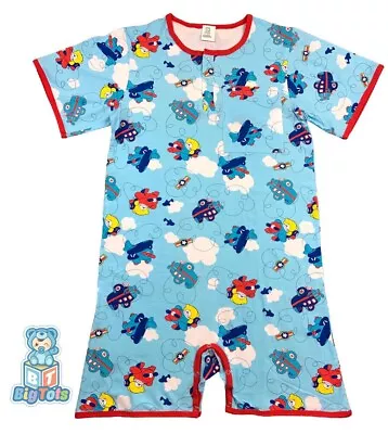 Adult Snap Crotch Romper Baby Teddy's In Airplanes Print Pocket • $33.99