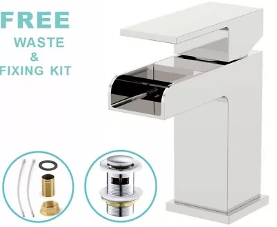 £17.95 • Buy Chrome Square Waterfall Cloakroom Basin Mixer Tap Sink Mono Bathroom &Waste Set