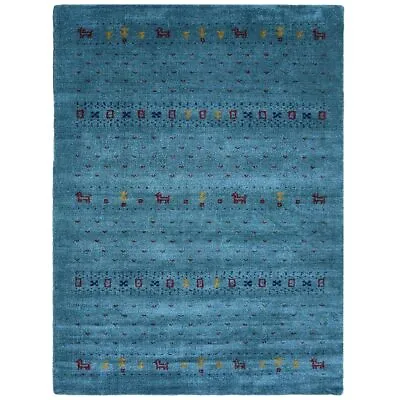 $142 • Buy Hand Knotted Gabbeh Silk Mix Area Rug Contemporary Light Blue BBH Homes BBLSM585