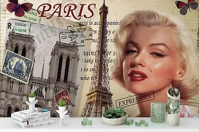 3D Marilyn Monroe Paris Wallpaper Wall Mural Removable Self-adhesive Sticker 21 • $58.28