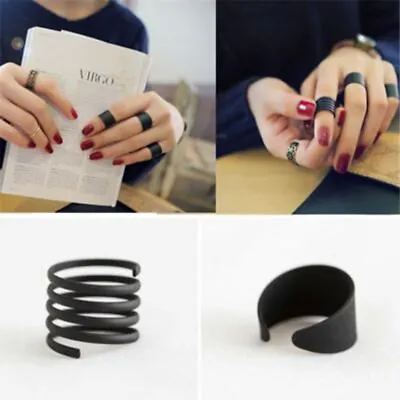 Gifts Fashion Jewelry Punk Black Above Knuckle Ring Set Stack Plain Band Midi • £3.13