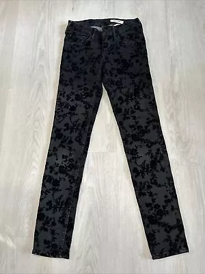 &Denim By H&M Velour Flowers Black Skinny Denim Jeans Women 24x32 • $27