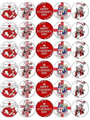 St George's Day X 30 Cupcake Toppers Edible Wafer Paper Fairy Cakes • £2.59