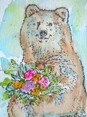 ACEO ATC  Sketch  -  BROWN BEAR  Watercolor Painting   ****  SALE!! • $9.99