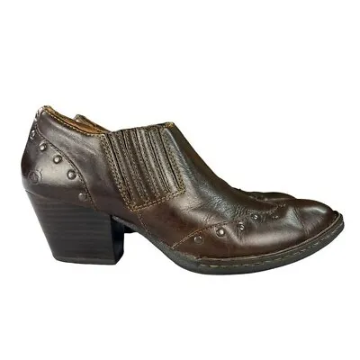 Born Western Studded Brown Ankle Leather Booties Womens Size 9 • £37.99