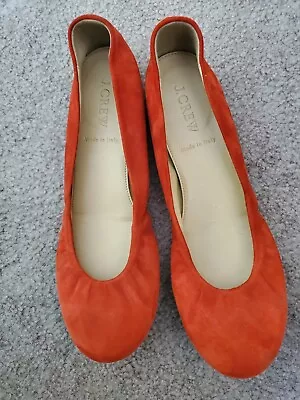 J. Crew Ballet Flat  Cece  Sz 6.5 Italian Suede Orange EUC Leather Lined SHOES • $31