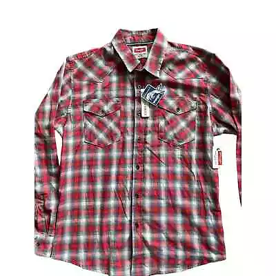Wrangler Mens Plaid Flannel Western Long Sleeve Button Front Shirt Red NEW L  • $17