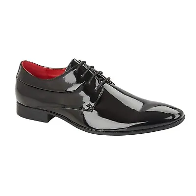 Mens Faux Leather Shoes Shiny Patent Lace Up Formal Shoes Size Uk 7 8 9 10 11 12 • £29.99