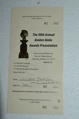 $39.99 • Buy 50th  Annual Golden Globe Awards Presentation Ticket Candice Bergen 1-23 1993